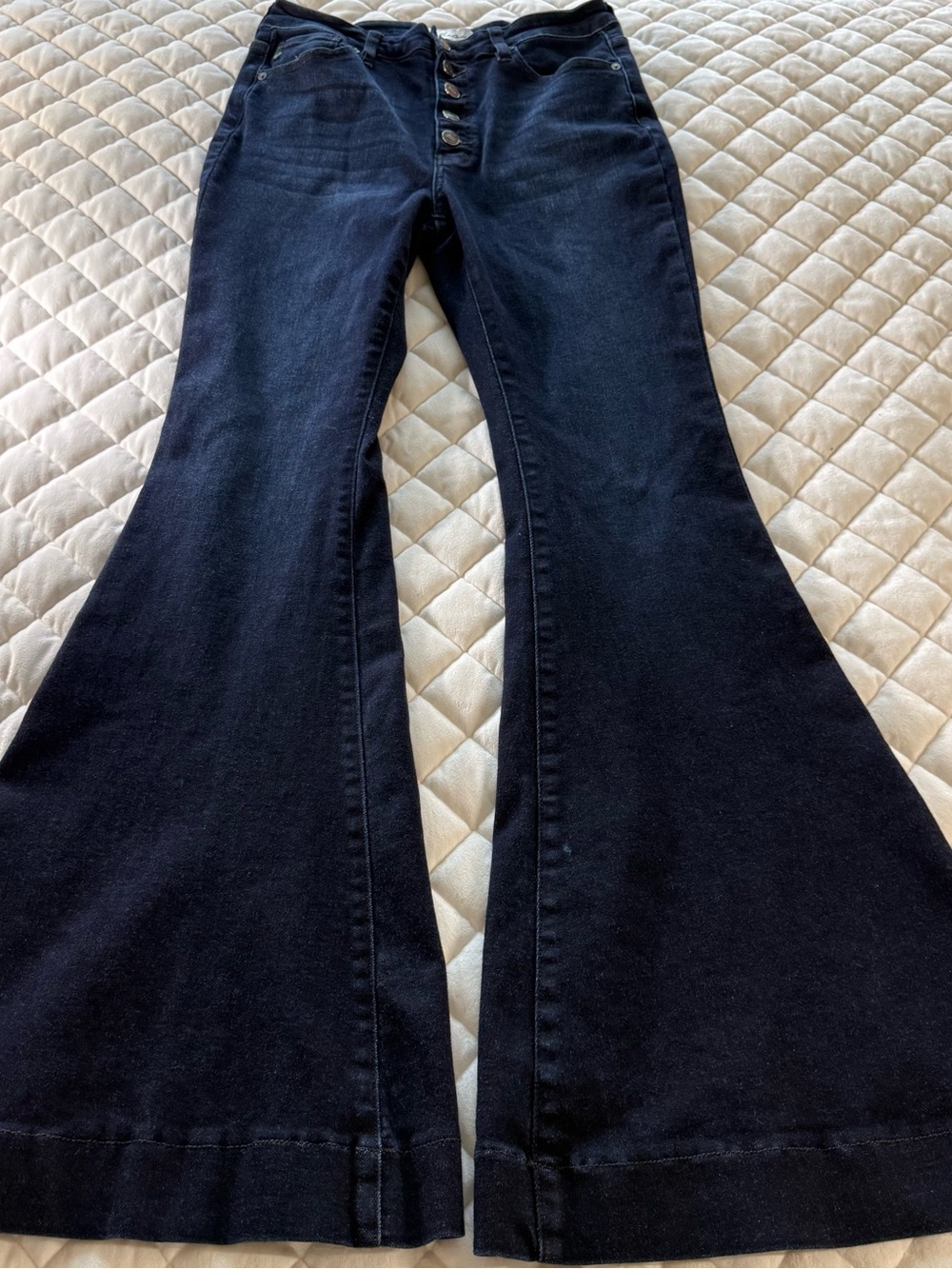 KanCan High Rise Button Fly Super Flare Jeans Dark Wash Boho Bell Bottom 9/28